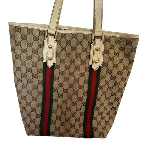 GUCCI GG Canvas Web Jolicoeur Tote includes monogrammed GG Black Dust Bag - Picture 7 of 16